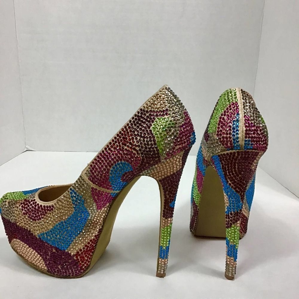 đ Steve Madden Multi Color Rhinestone heelsđ SZâ8 - Picture 4 of 8